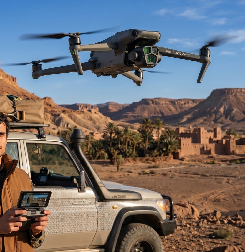 Pilote de drone DJI Mavic Pro en tournage au Maroc